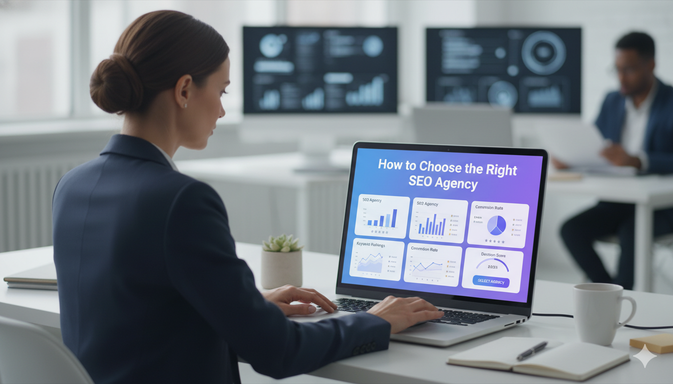 Choosing the right SEO agency with comparison and decision making concept